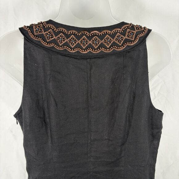 Carole Little Black Linen Dress Size 8 Boho Embroidered Sleeveless Midi Vintage - Picture 10 of 16